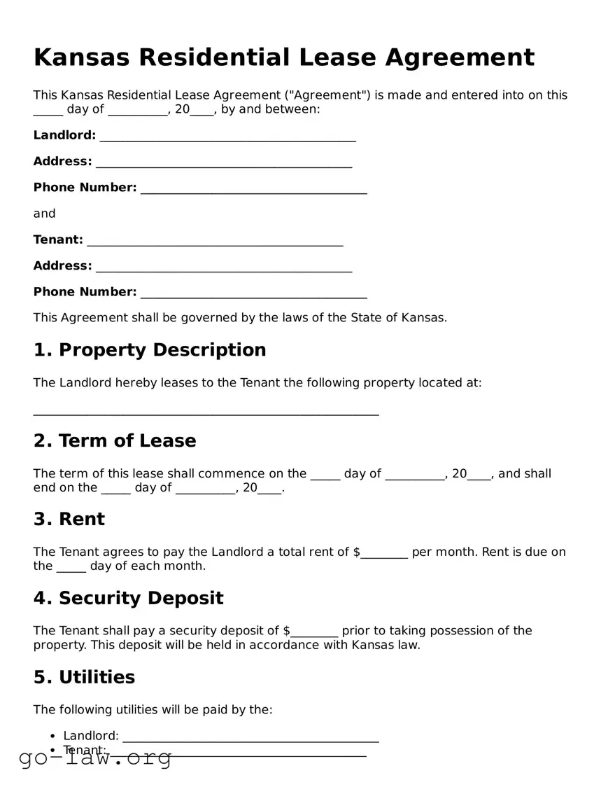 Fillable Kansas Lease Agreement Form