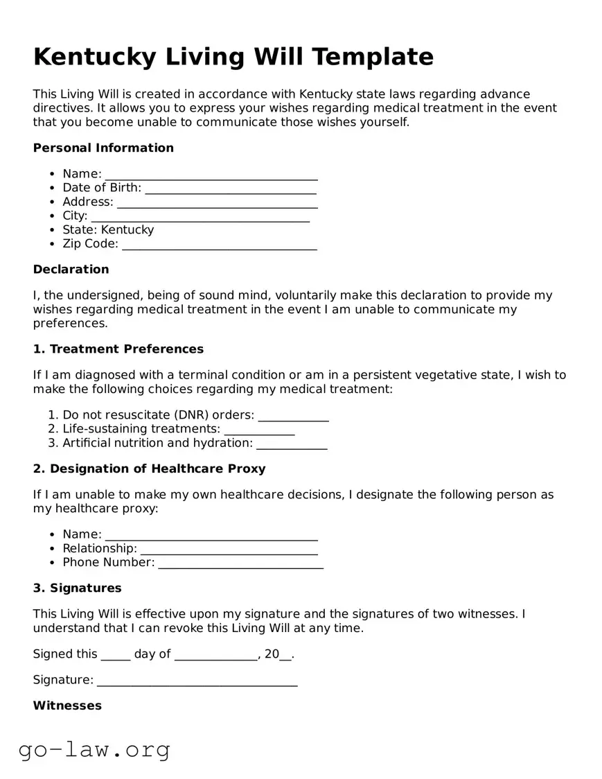 Fillable Kentucky Living Will Form