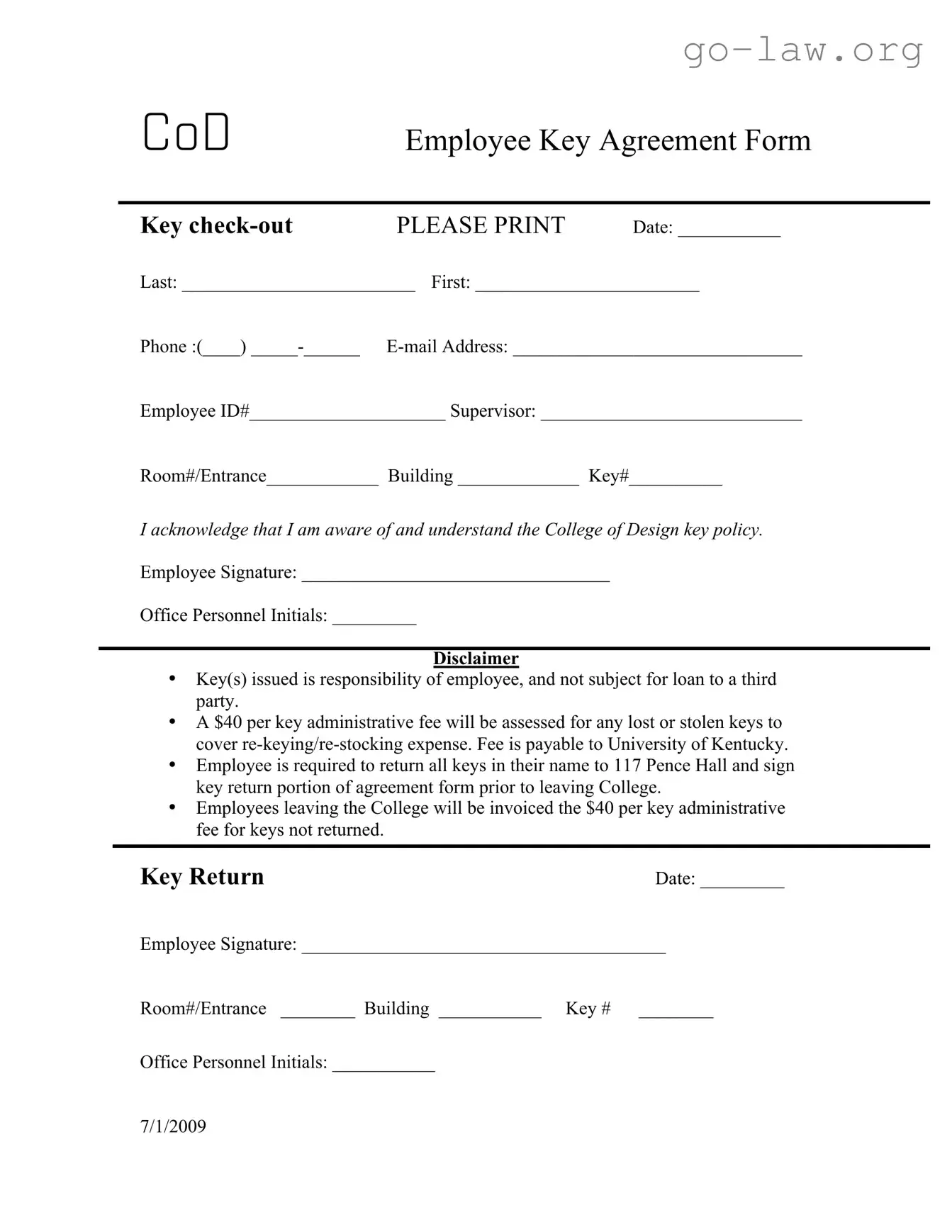 Download Key Agreement Form in PDF