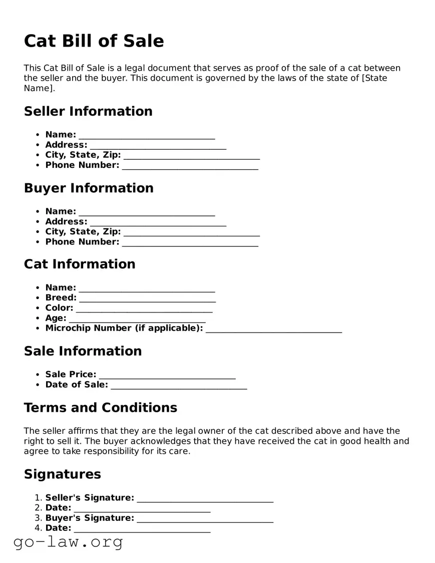 Blank Cat Bill of Sale Template