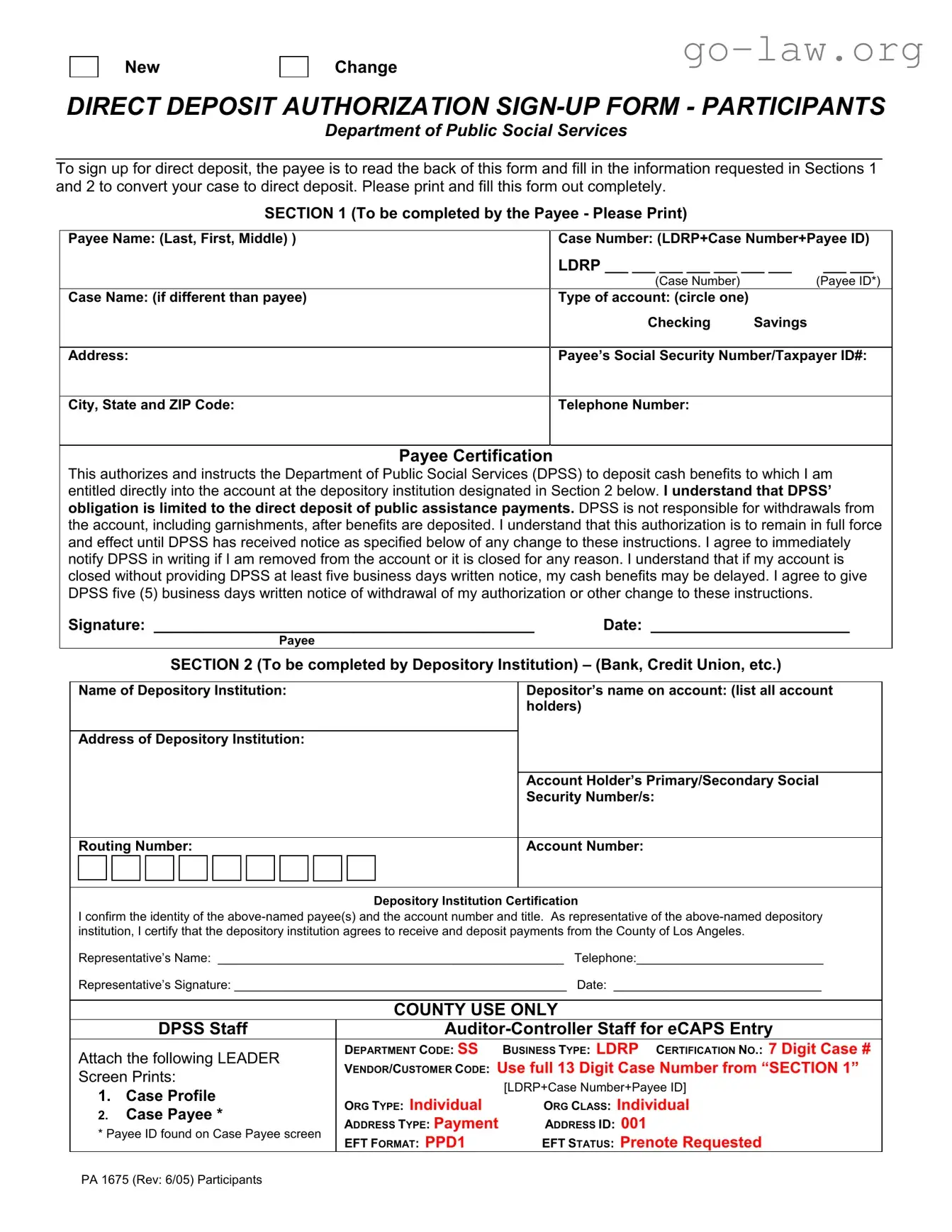 Download Direct Deposit Los Angeles Form in PDF
