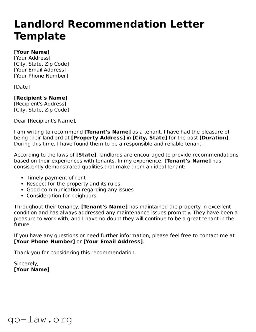 Blank Landlord Recommendation Letter Template
