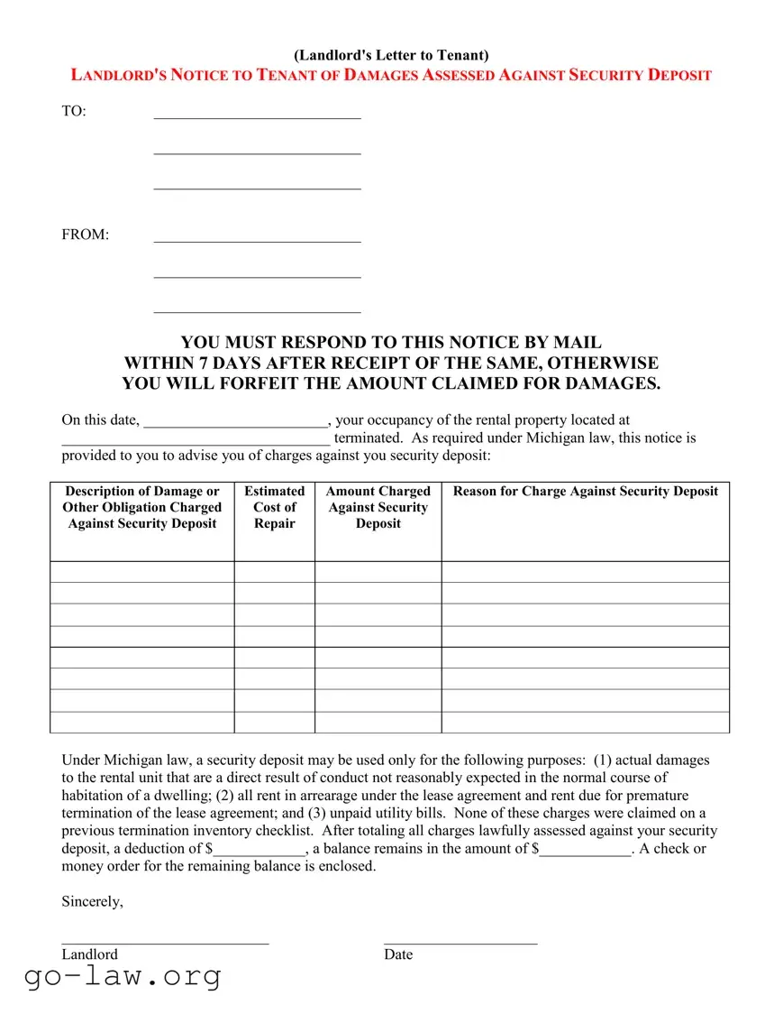 Download Landlord Damages Letter Form in PDF