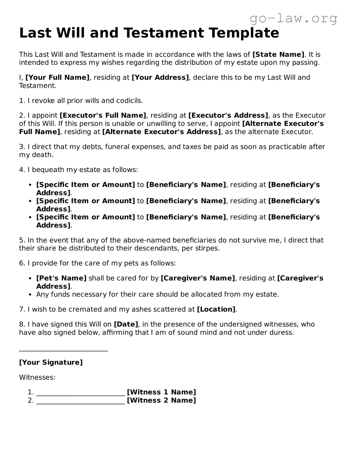 Blank Last Will and Testament Template