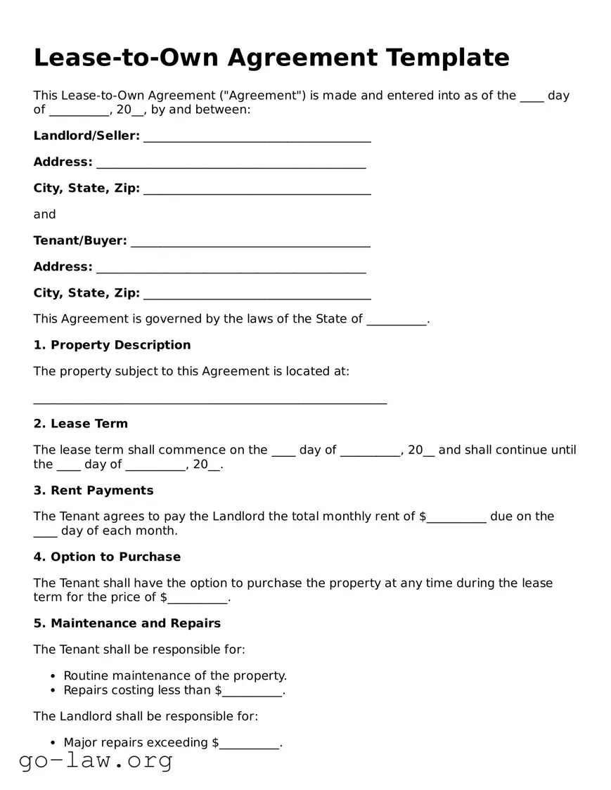 Blank Lease-to-Own Agreement Template