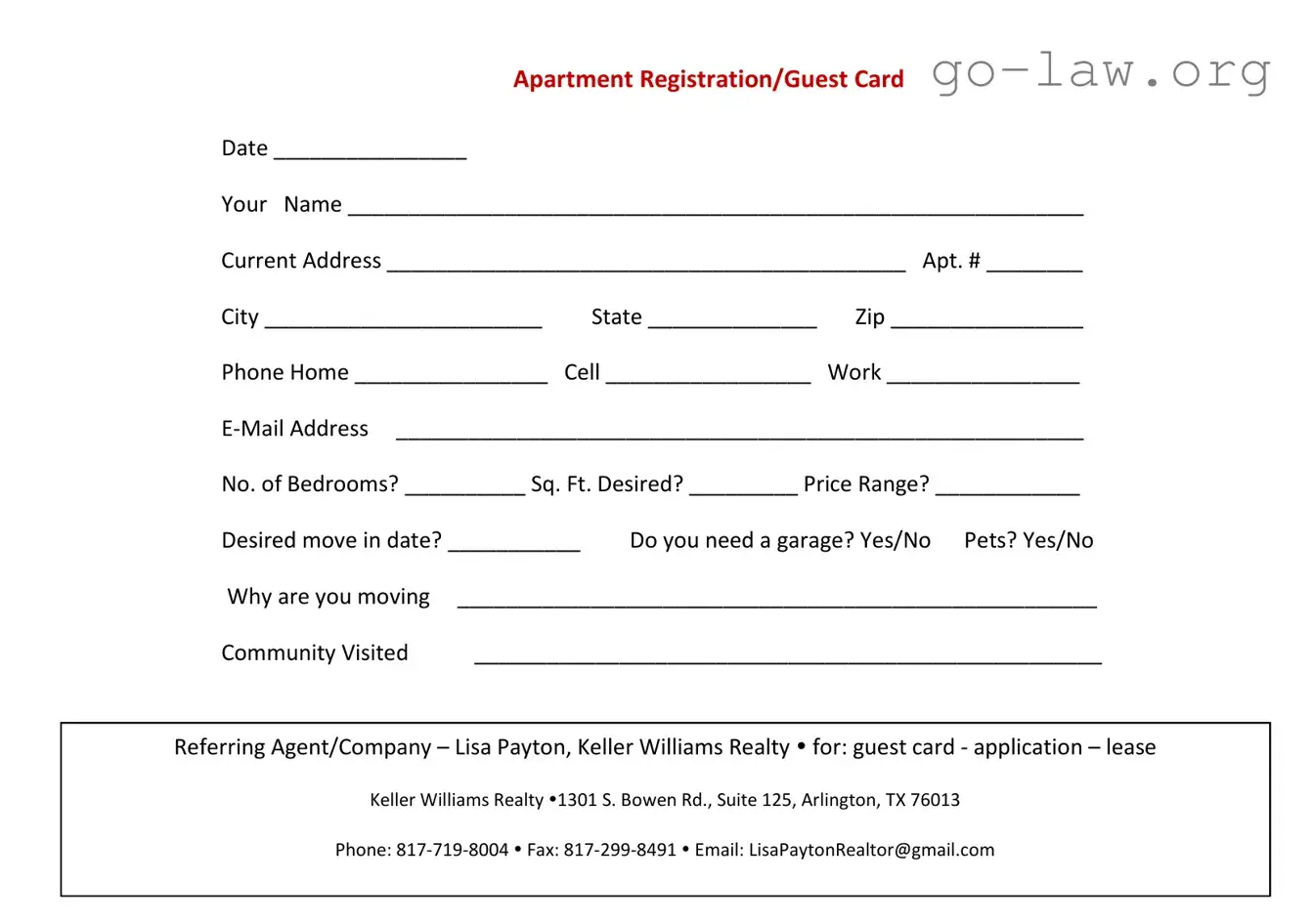 Download Apartment Card Form in PDF