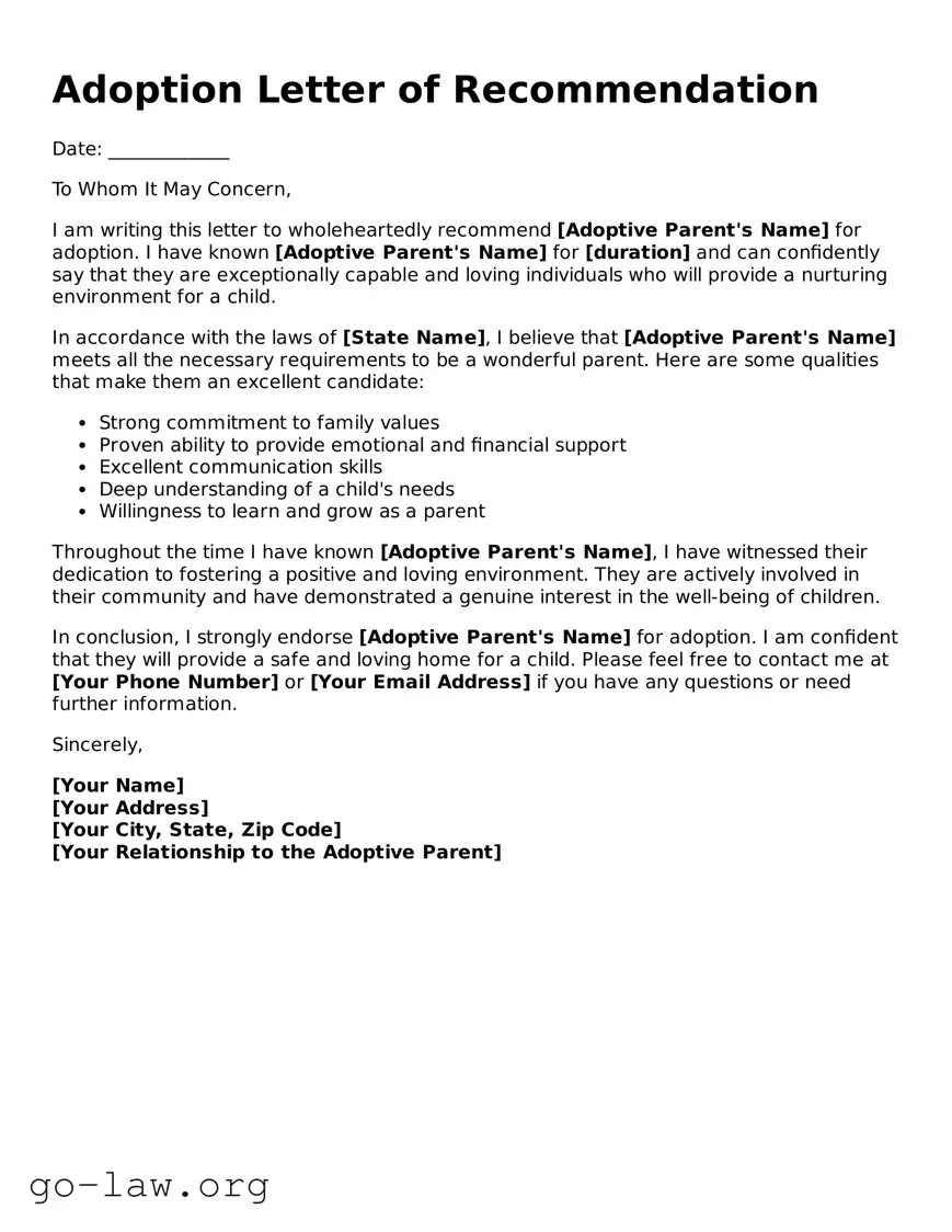 Blank Adoption Letter of Recommendation Template