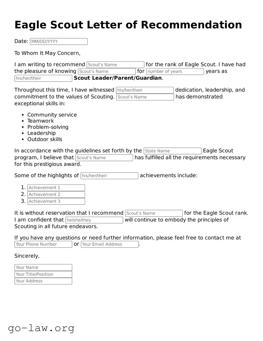 Blank Eagle Scout Letter of Recommendation Template