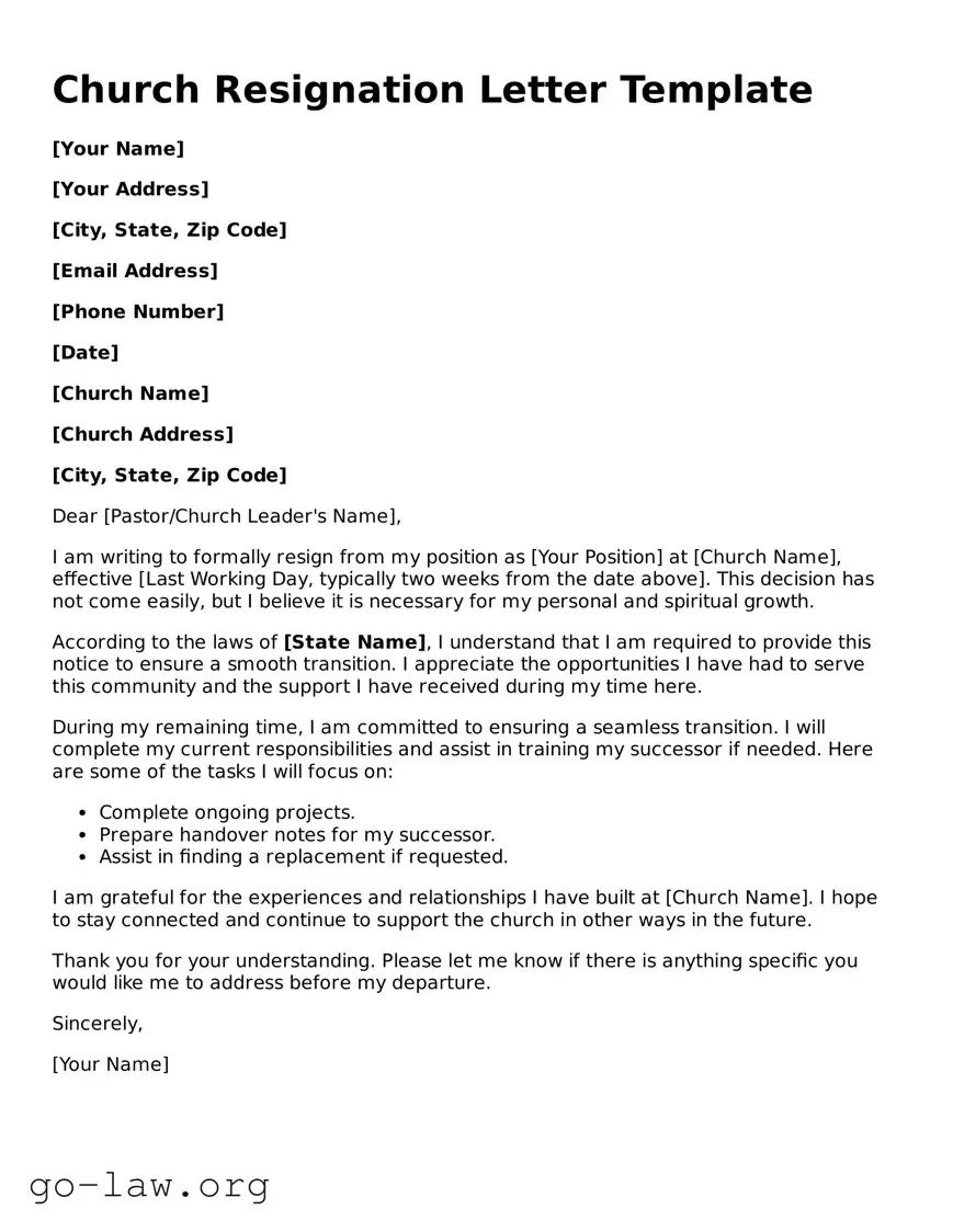 Blank Church Resignation Letter Template
