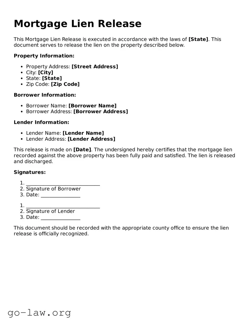 Blank Mortgage Lien Release Template