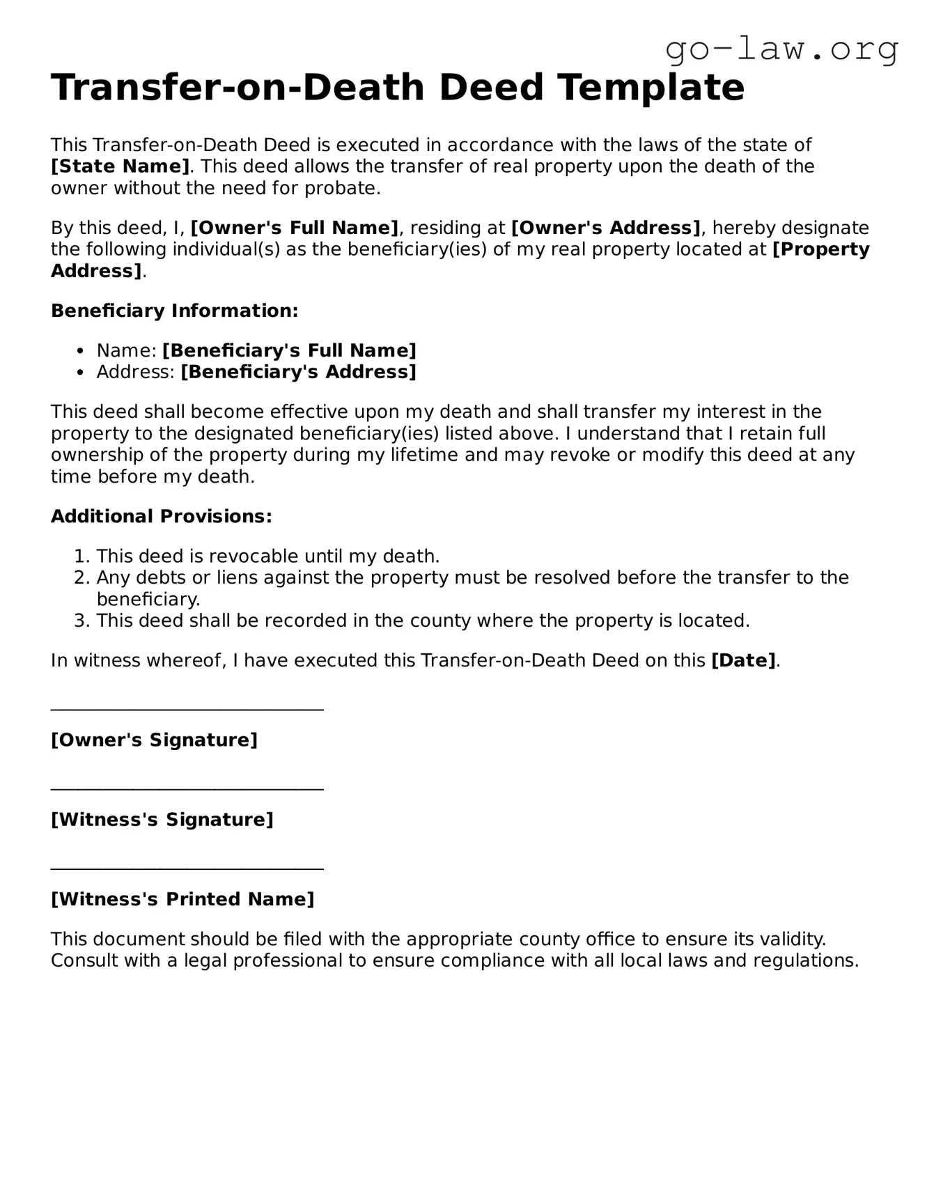 Blank Transfer-on-Death Deed Template