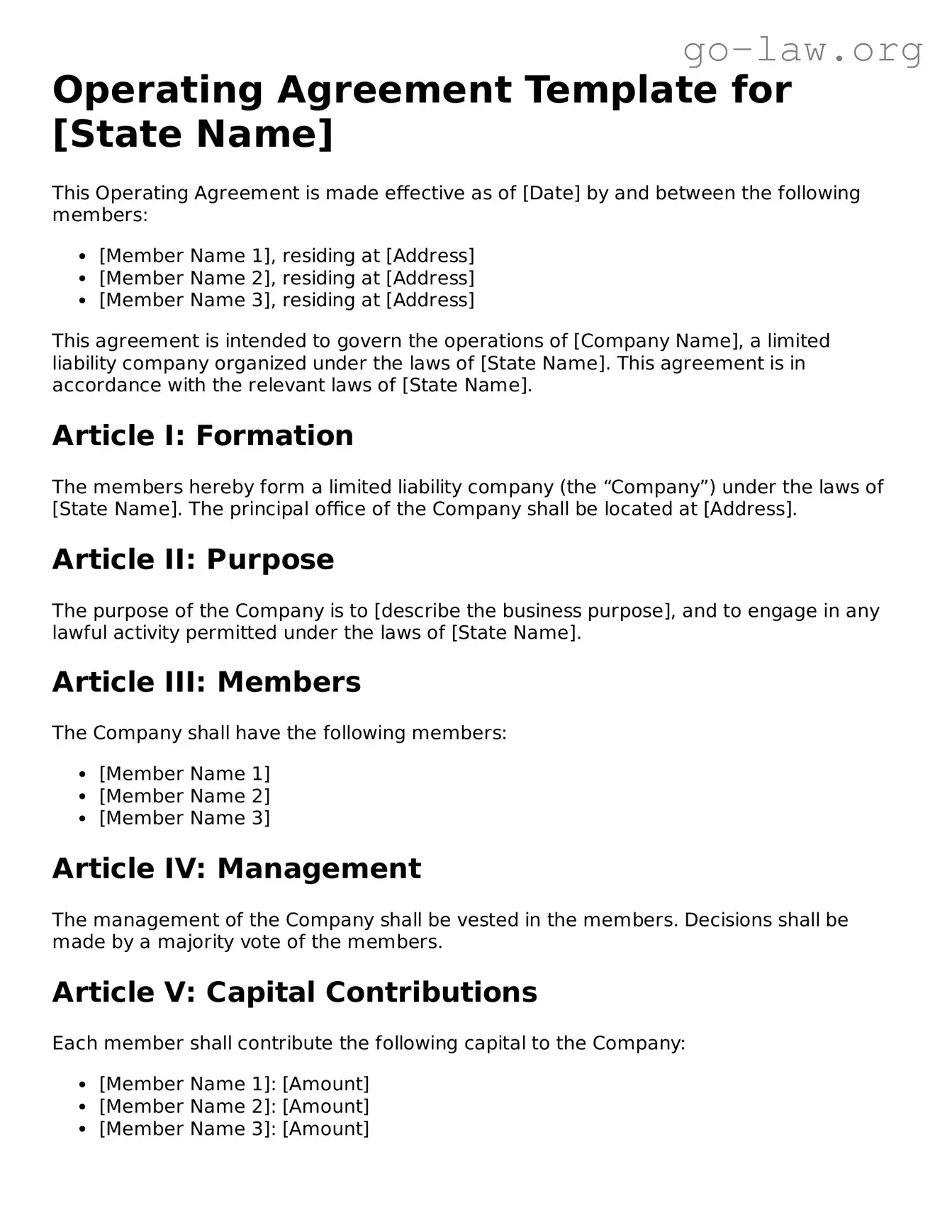 Blank Operating Agreement Template