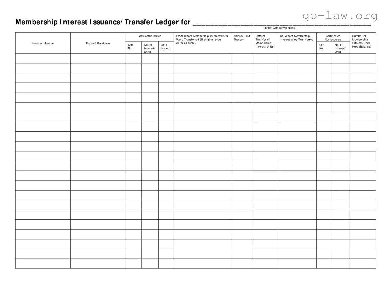 Download Membership Ledger Form in PDF