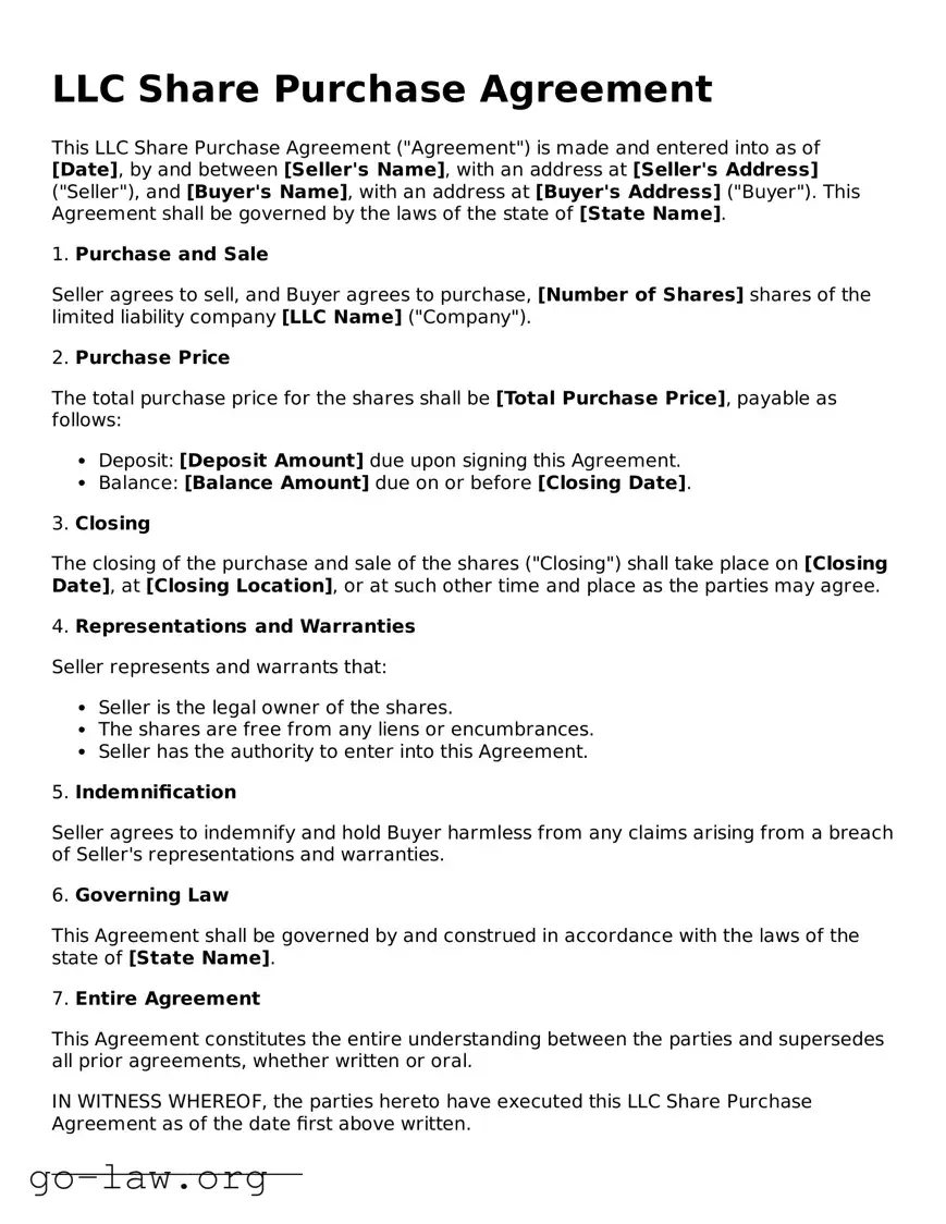 Blank LLC Share Purchase Agreement Template