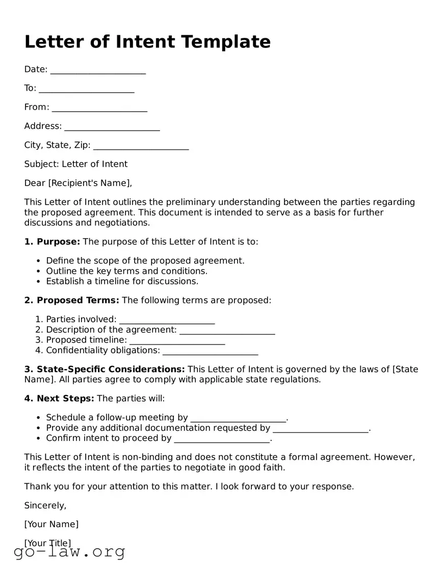 Blank Letter of Intent Template