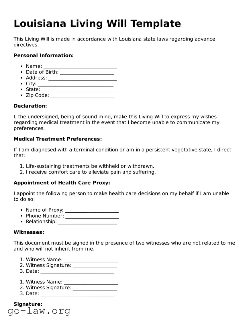 Fillable Louisiana Living Will Form