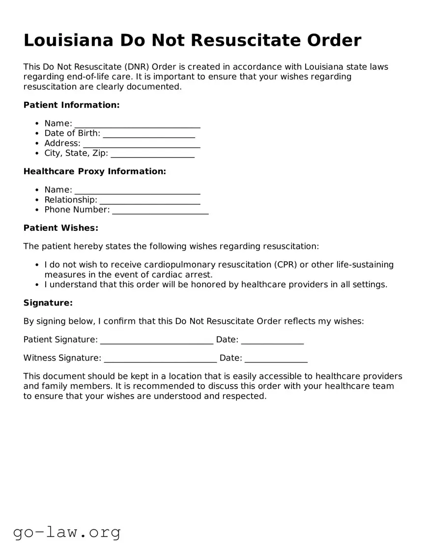 Fillable Louisiana Do Not Resuscitate Order Form