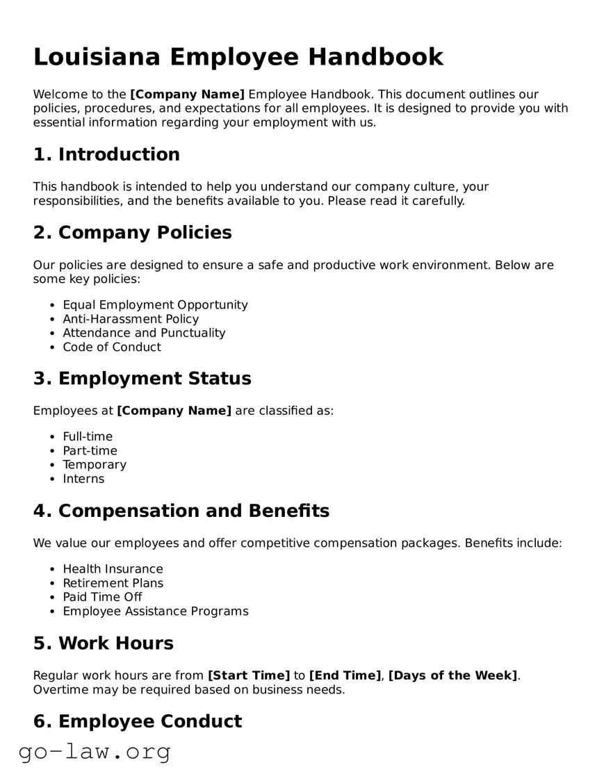 Fillable Louisiana Employee Handbook Form