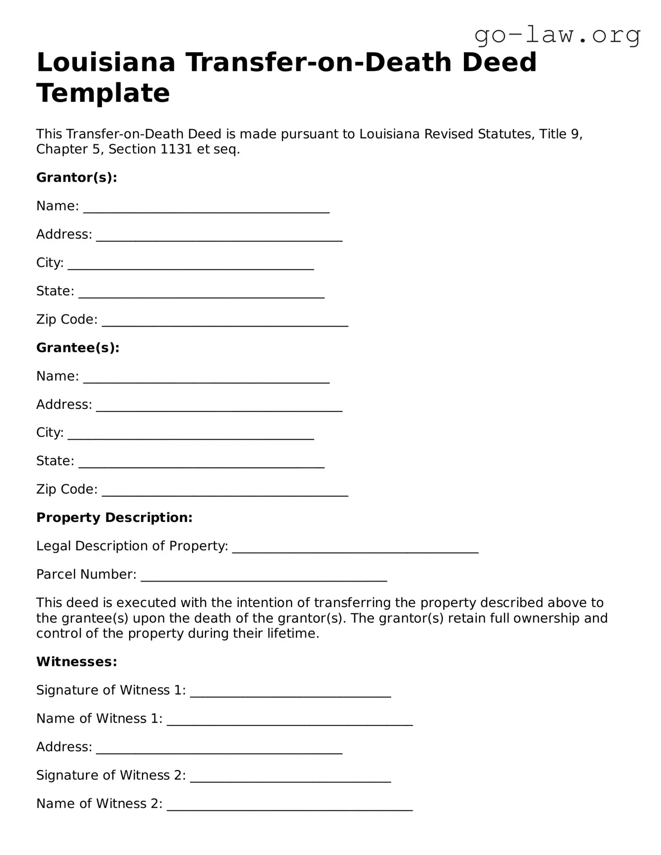 Fillable Louisiana Transfer-on-Death Deed Form