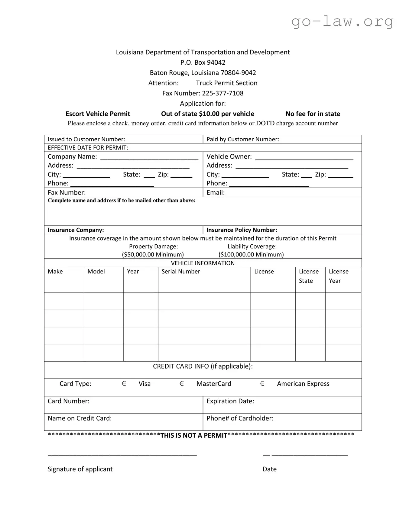 Download Permit Louisiana Pilot Car Form in PDF