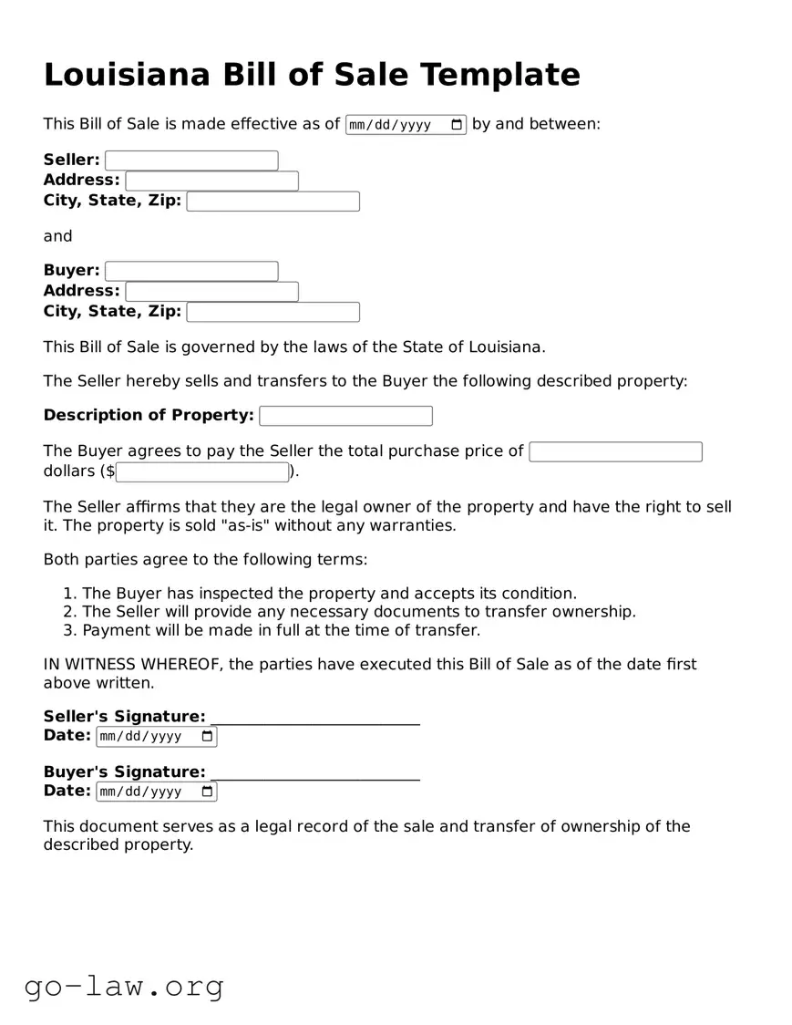Fillable Louisiana Bill of Sale Form