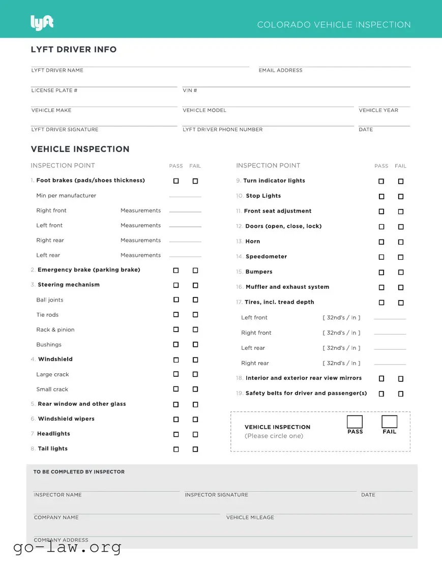 Download Lyft Inspection Form in PDF
