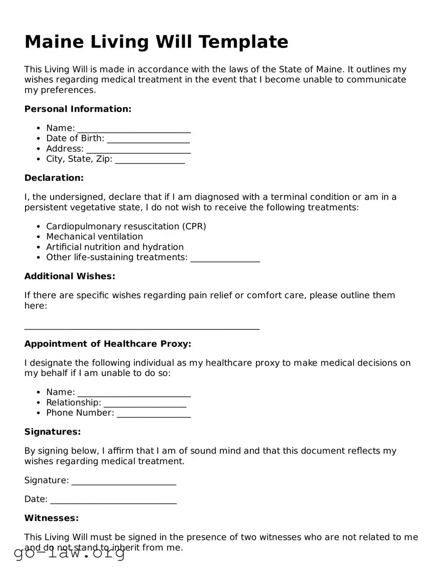 Fillable Maine Living Will Form