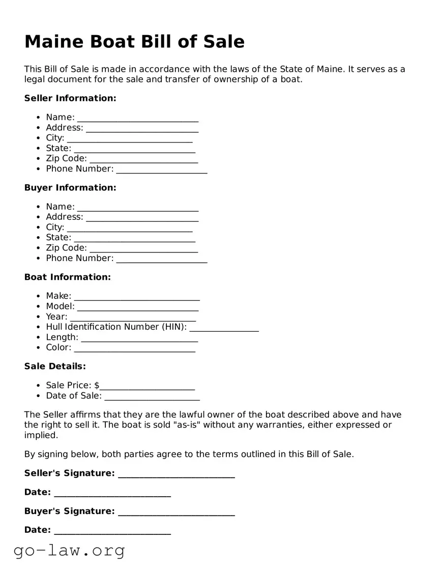 Fillable Maine Boat Bill of Sale Form