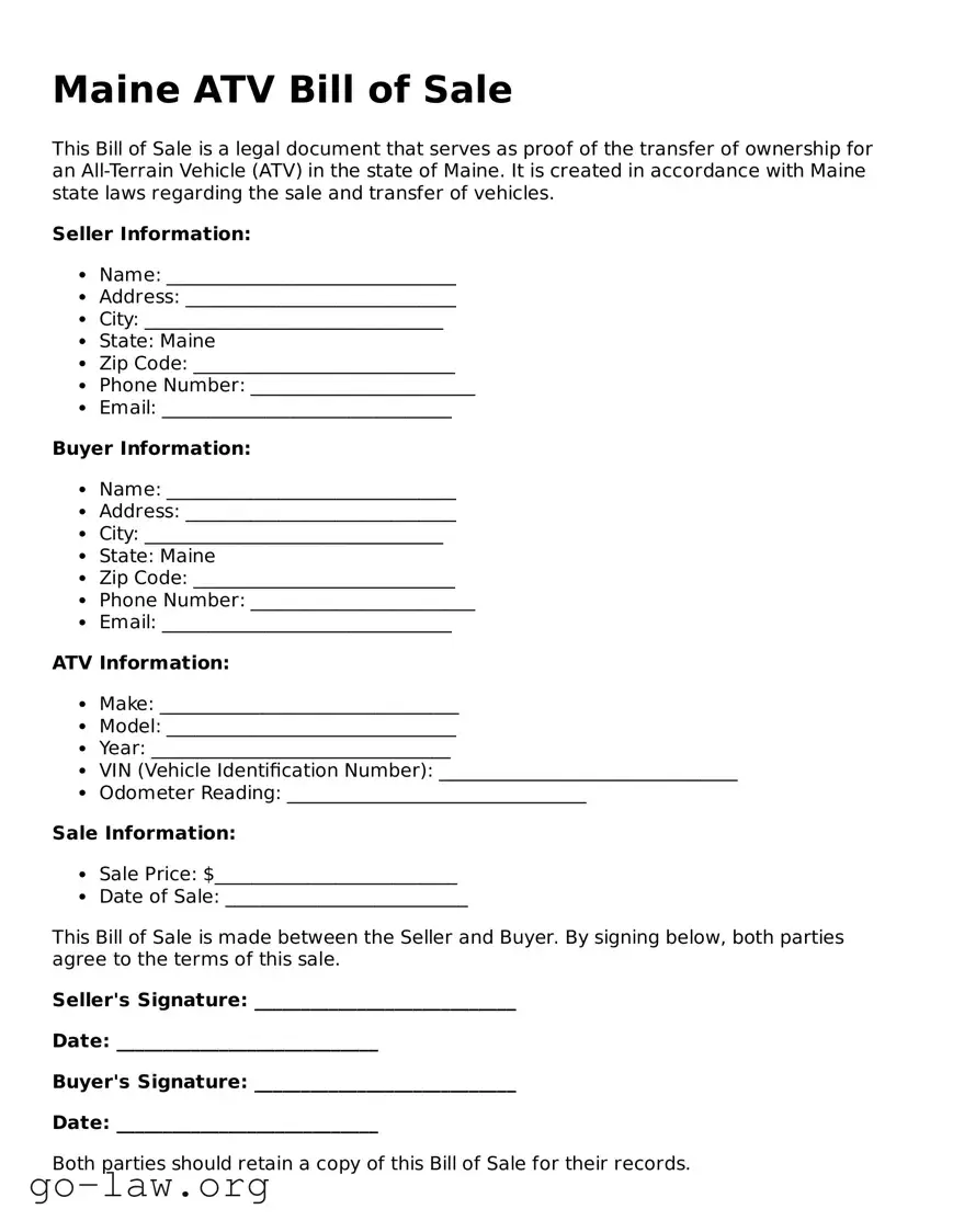 Fillable Maine ATV Bill of Sale Form