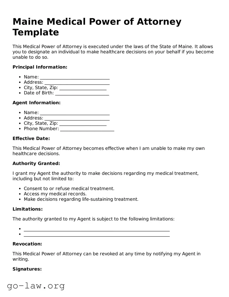 Fillable Maine Medical Power of Attorney Form
