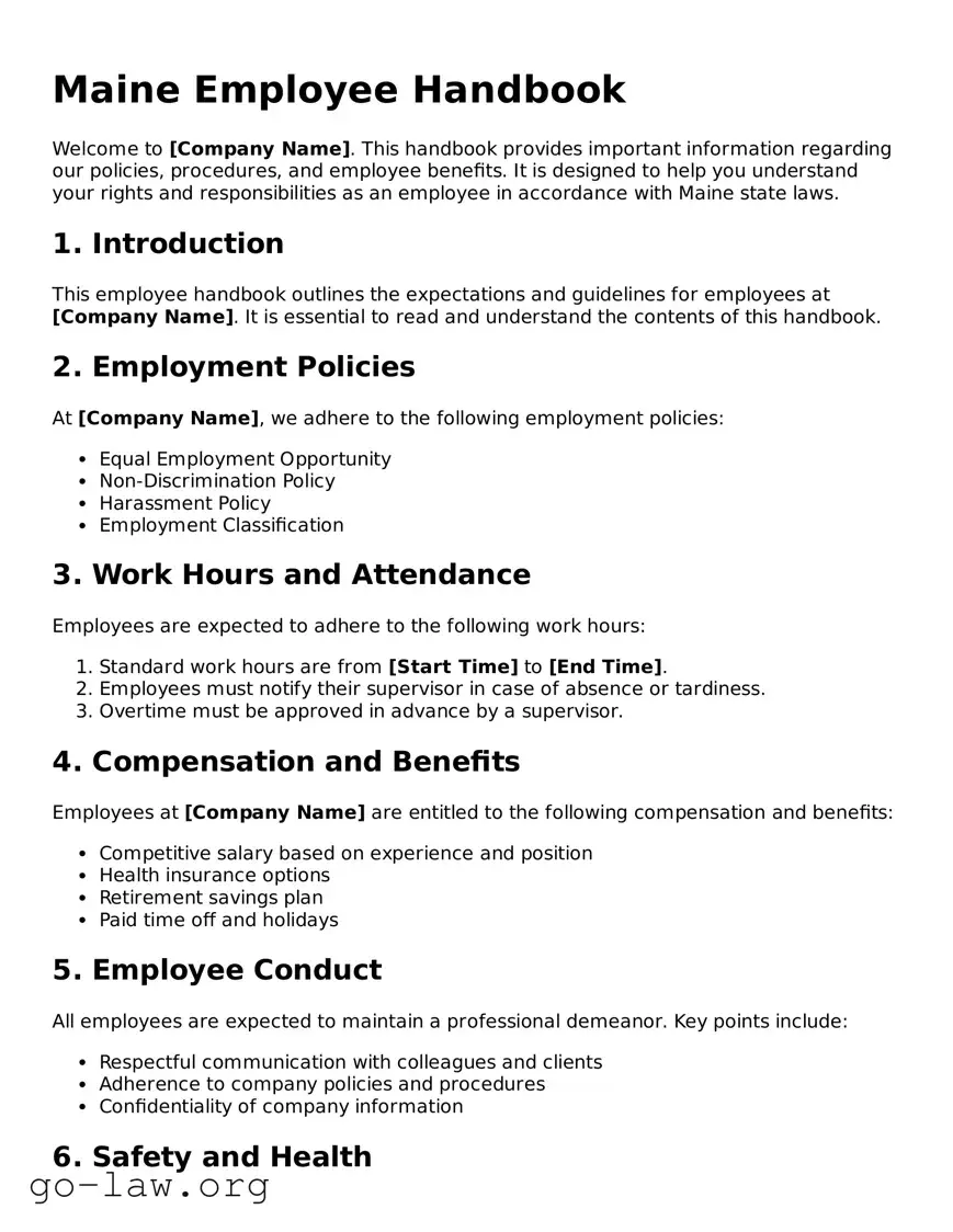 Fillable Maine Employee Handbook Form