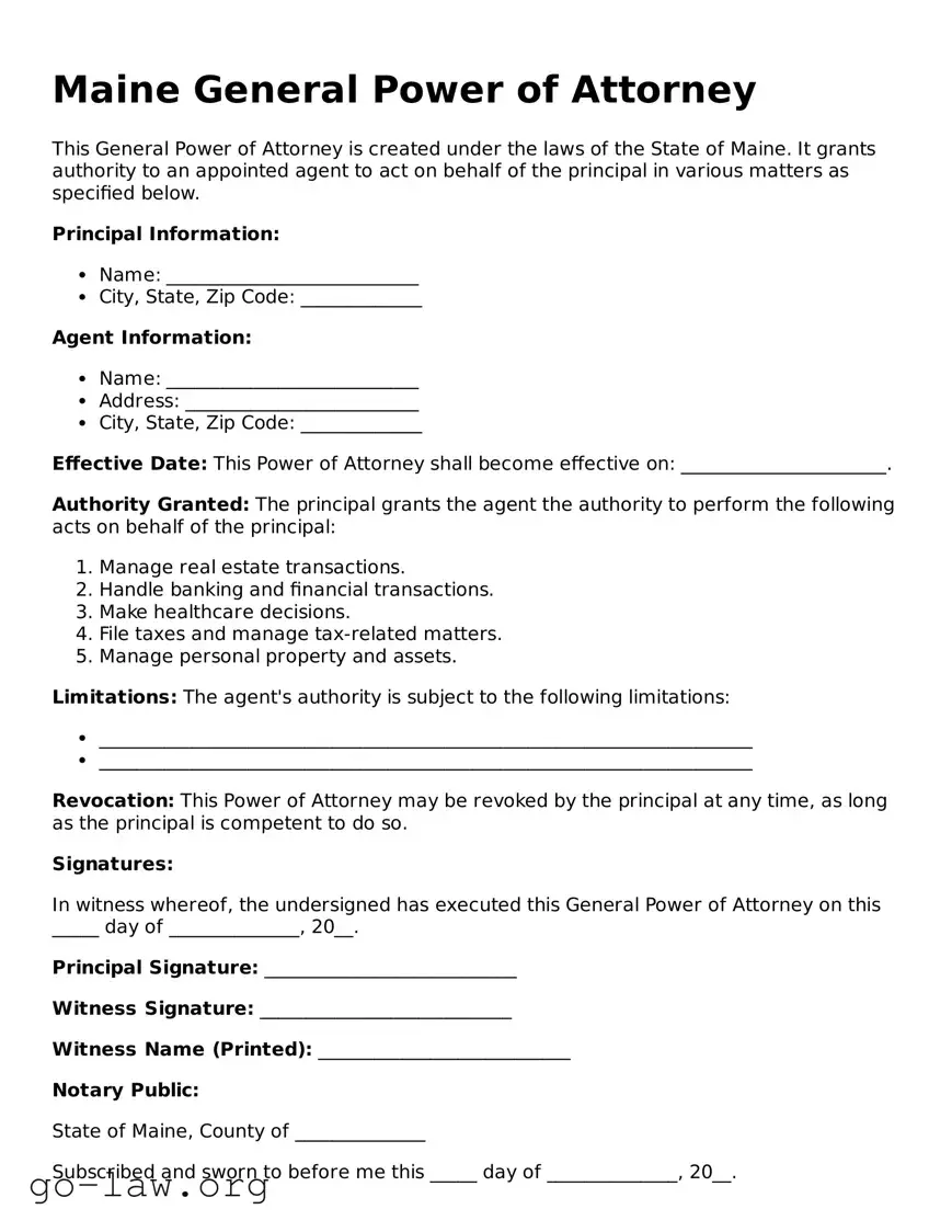 Fillable Maine General Power of Attorney Form