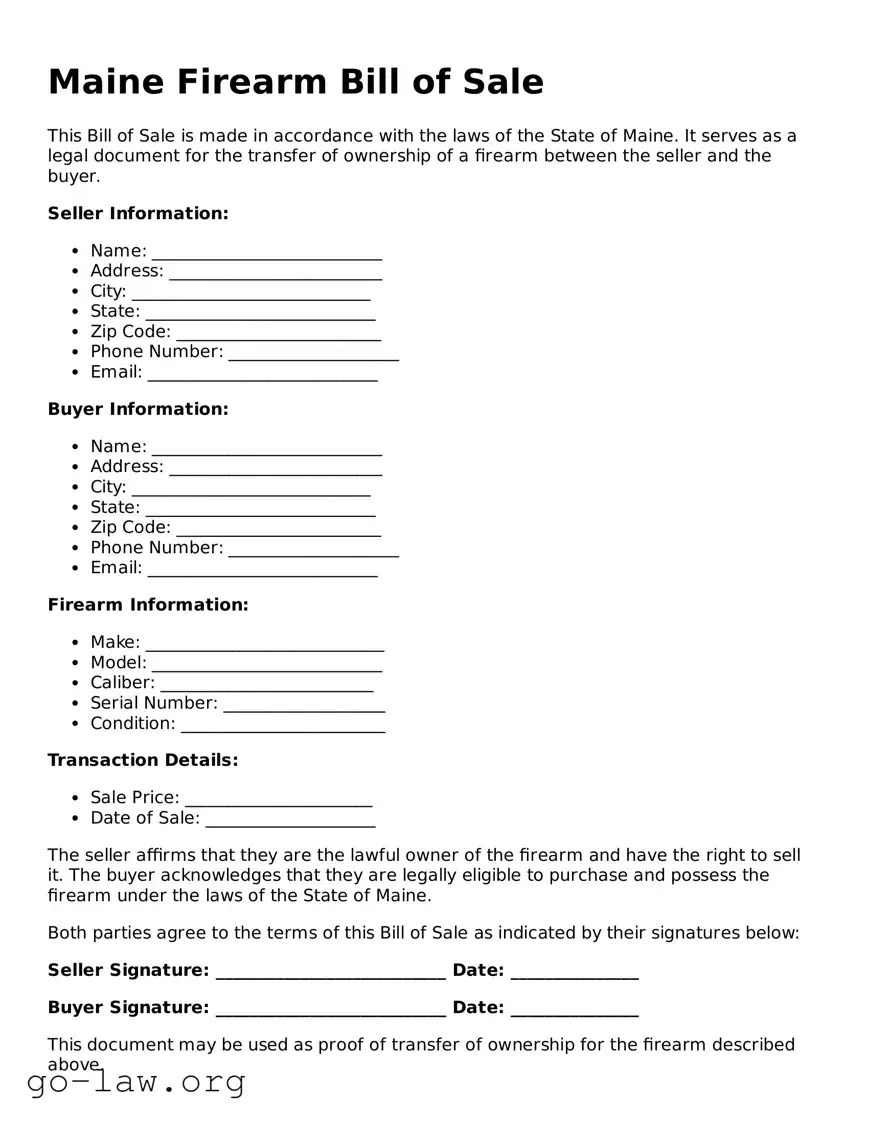 Fillable Maine Firearm Bill of Sale Form
