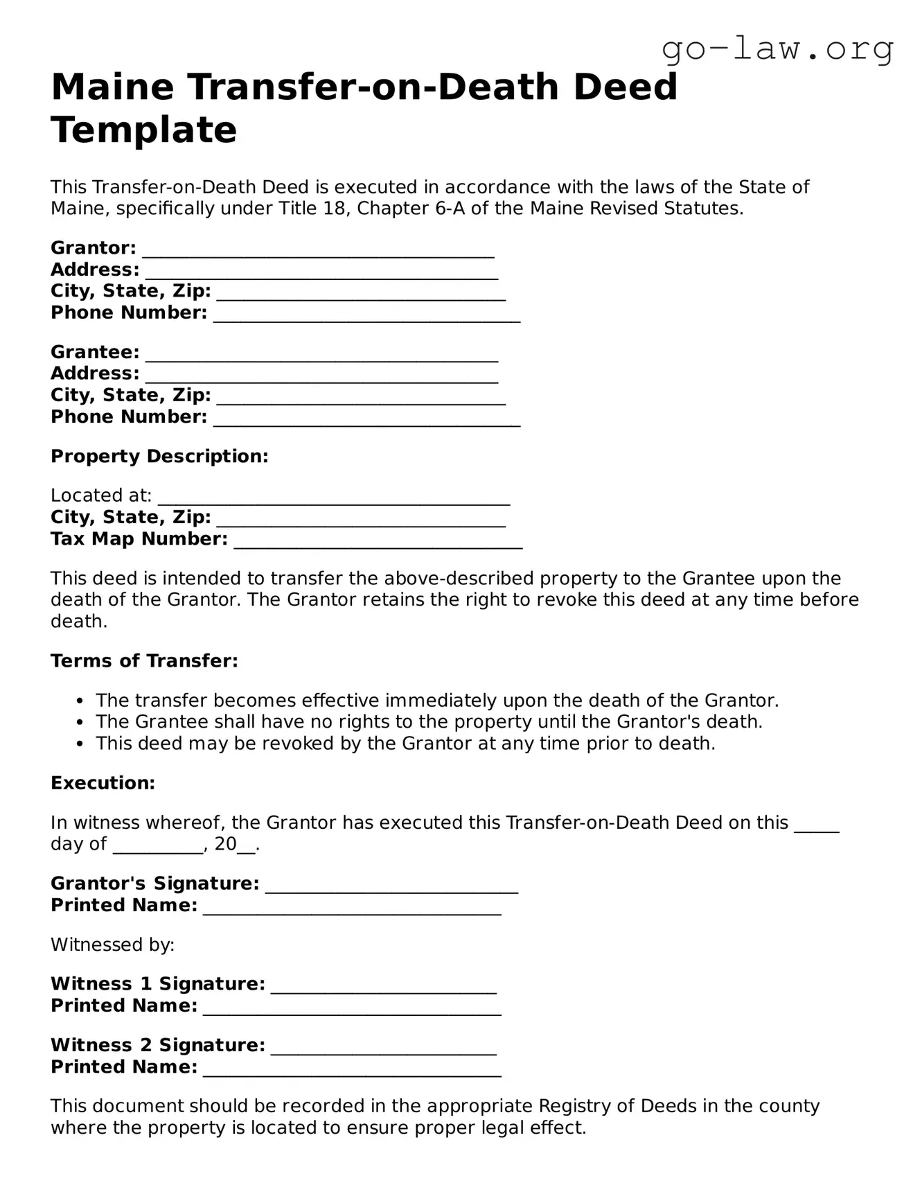 Fillable Maine Transfer-on-Death Deed Form