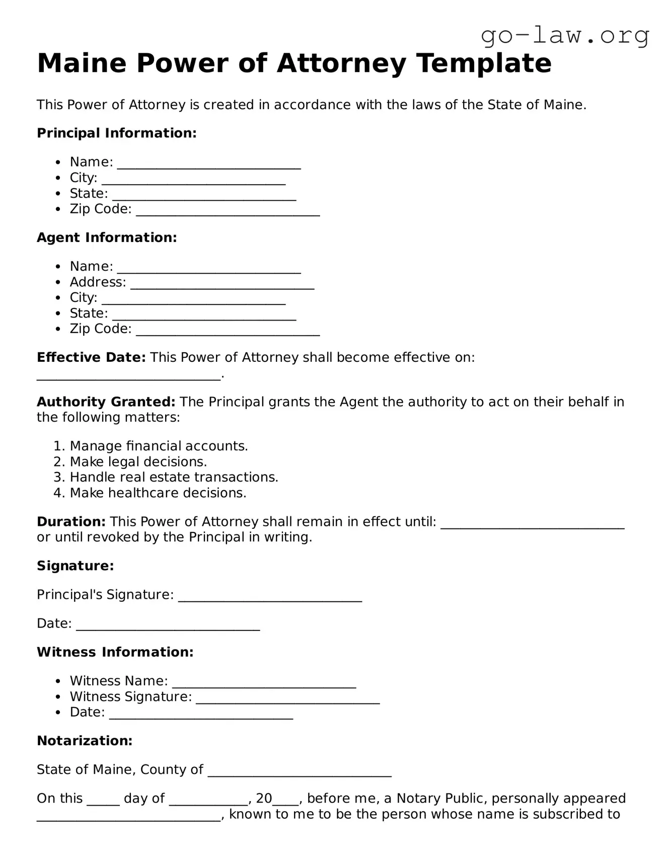 Fillable Maine Power of Attorney Form