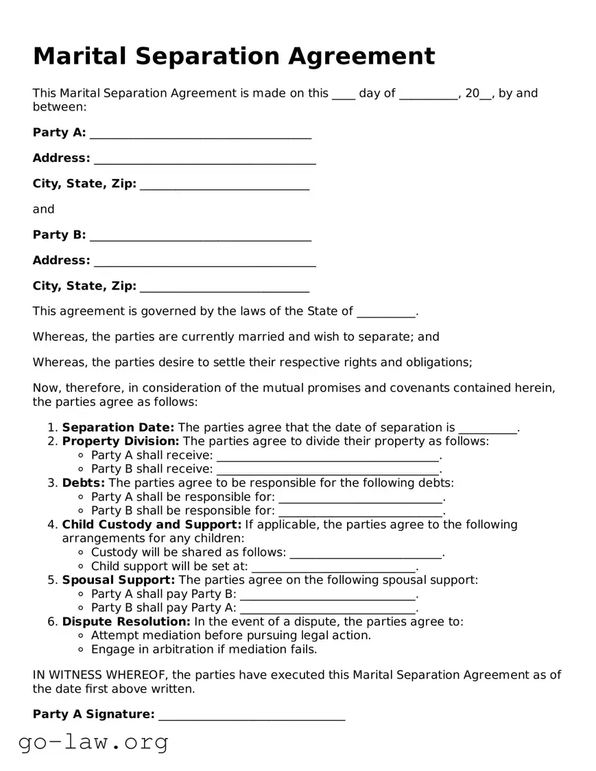 Blank Marital Separation Agreement Template