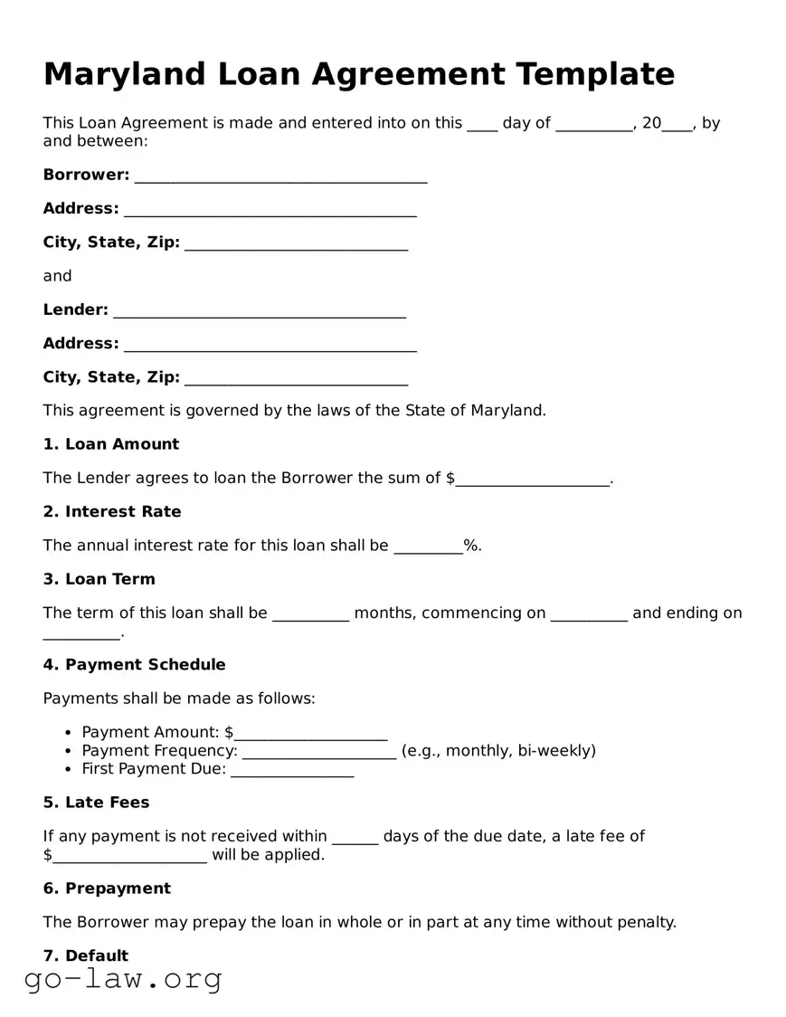 Fillable Maryland Loan Agreement Form