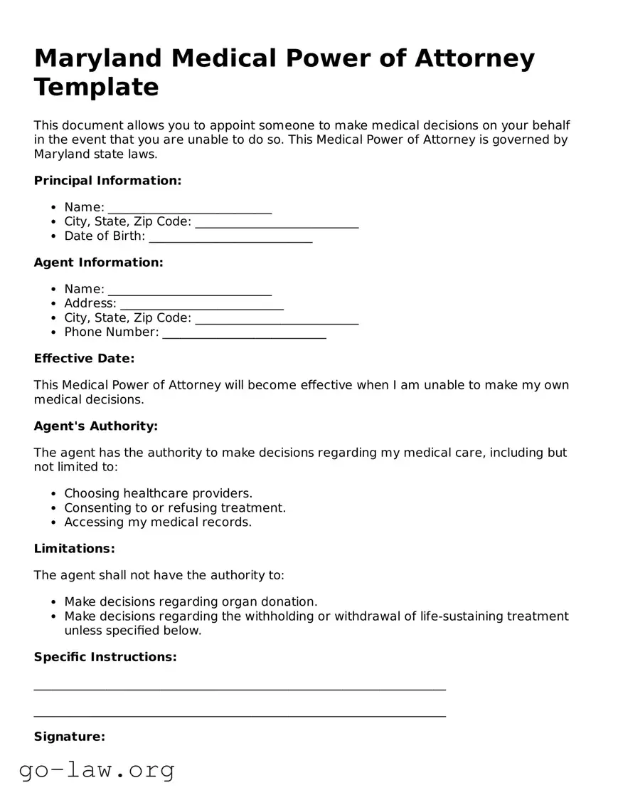 Fillable Maryland Medical Power of Attorney Form