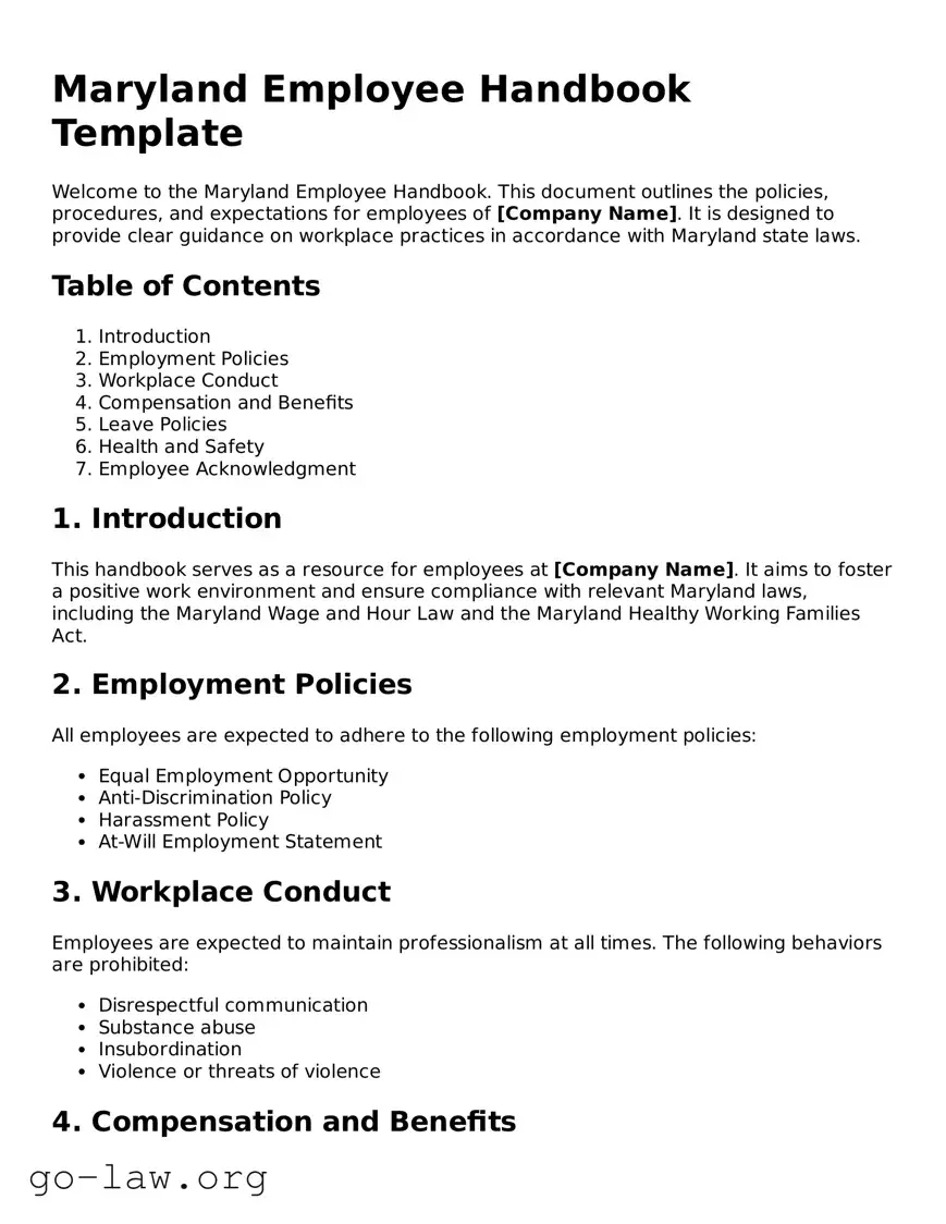 Fillable Maryland Employee Handbook Form