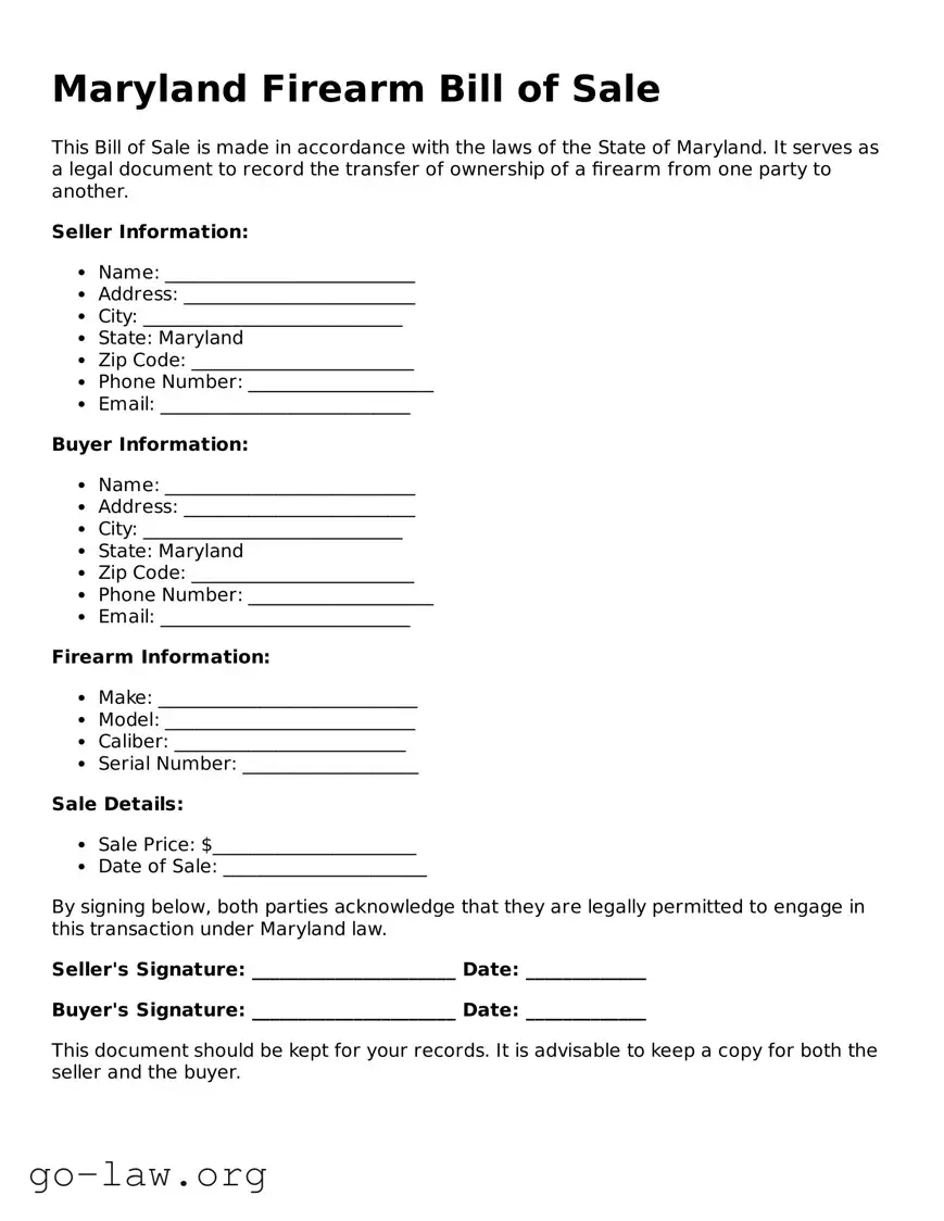 Fillable Maryland Firearm Bill of Sale Form