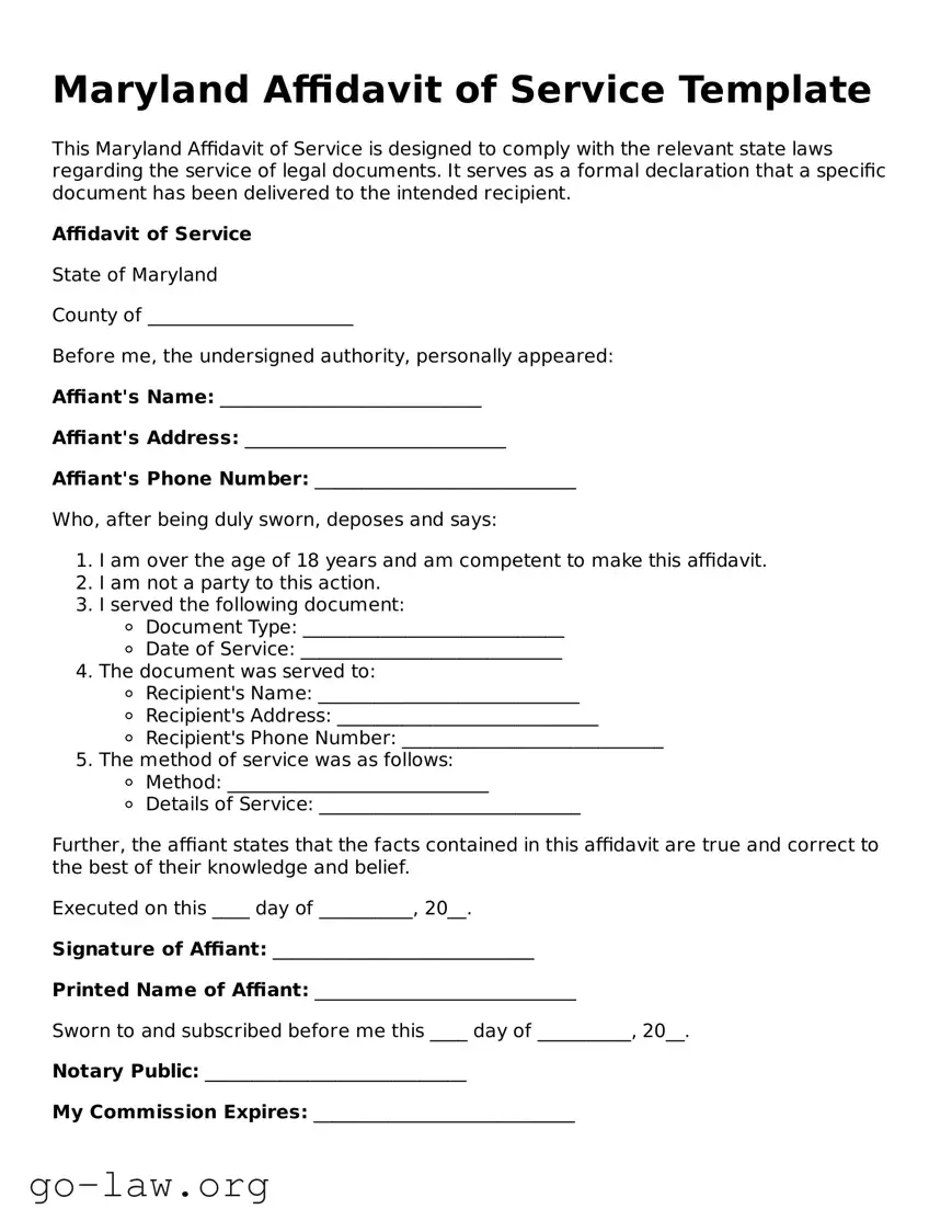 Fillable Maryland Affidavit of Service Form