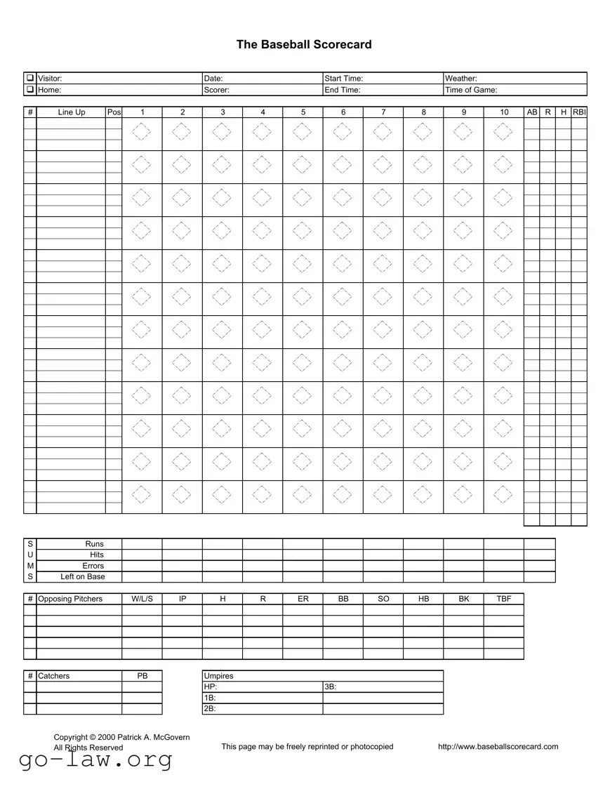 Download Baseball Scorecard Form in PDF