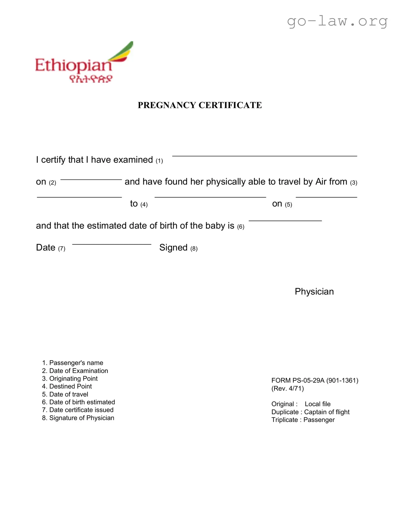 Download Pregnancy Fit To Fly Letter Sample Form in PDF