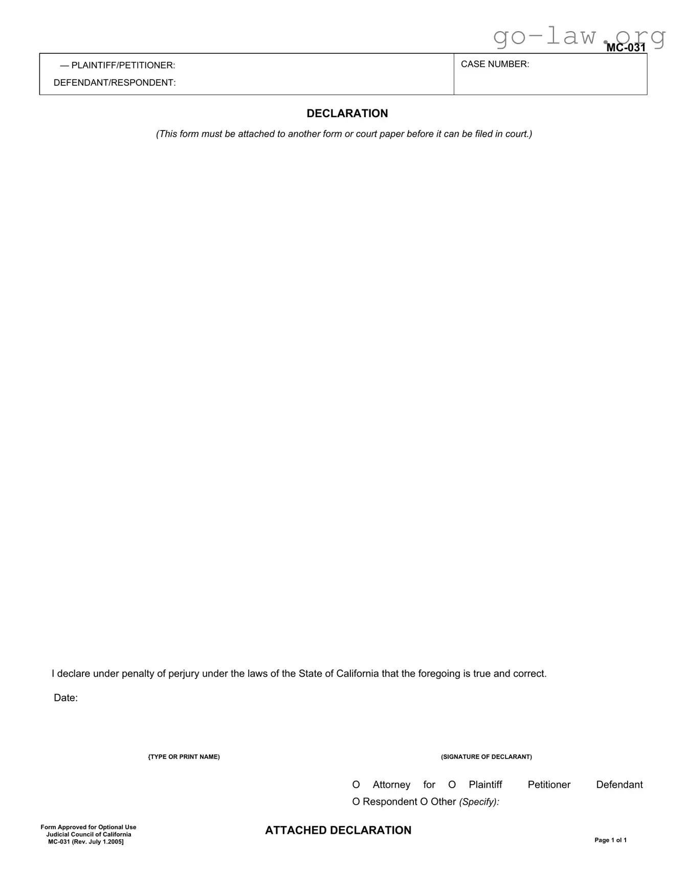 Download Mc 031 Declaration Ca Form in PDF