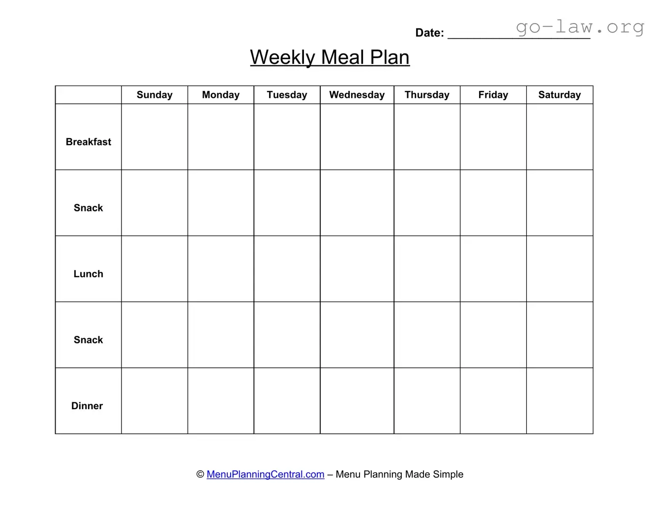 Download Menu Planner Form in PDF