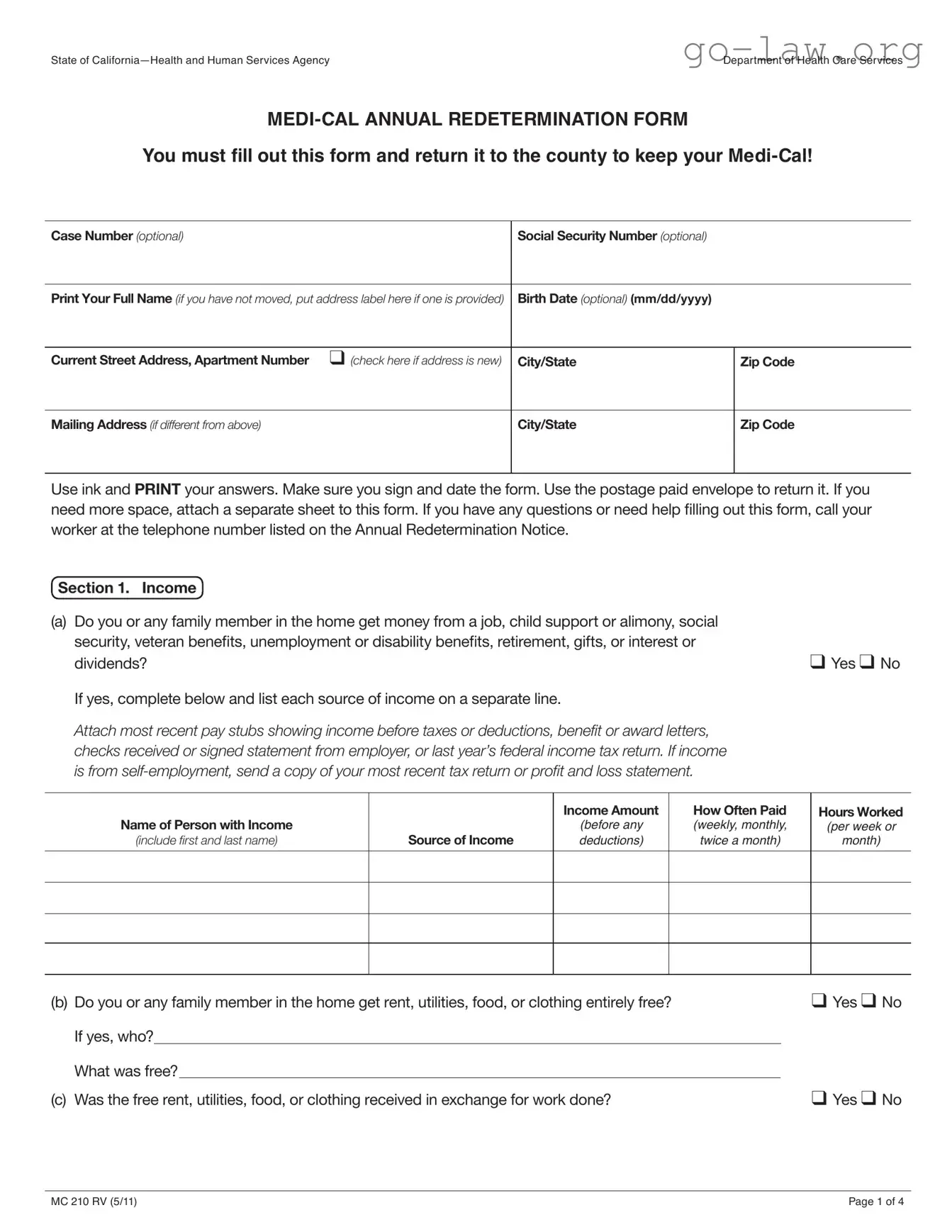 Download Medi Cal Redetermination Form in PDF