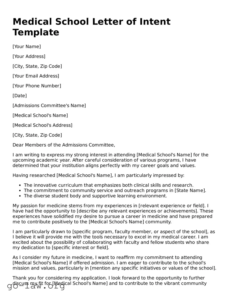 Blank Medical School Letter of Intent Template