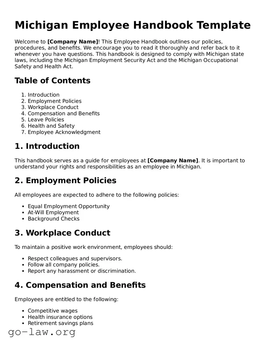 Fillable Michigan Employee Handbook Form