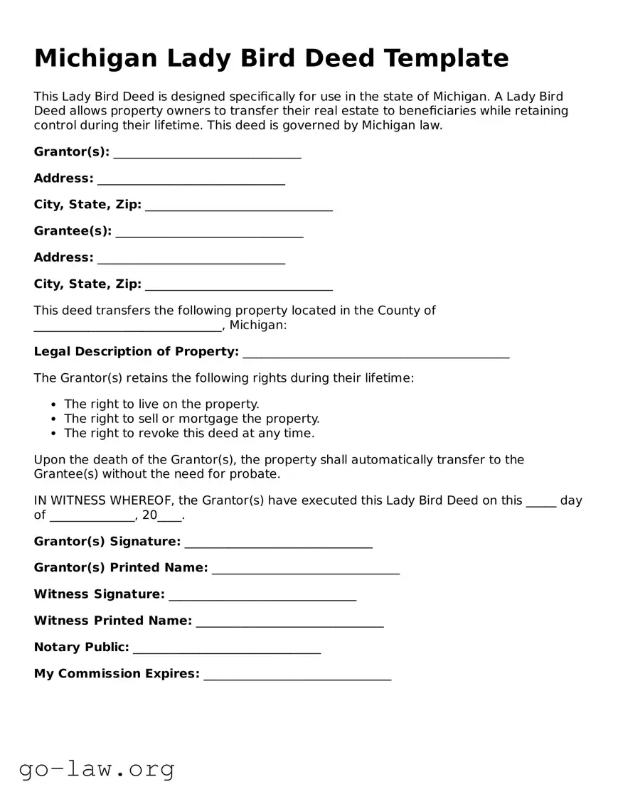 Fillable Michigan Lady Bird Deed Form