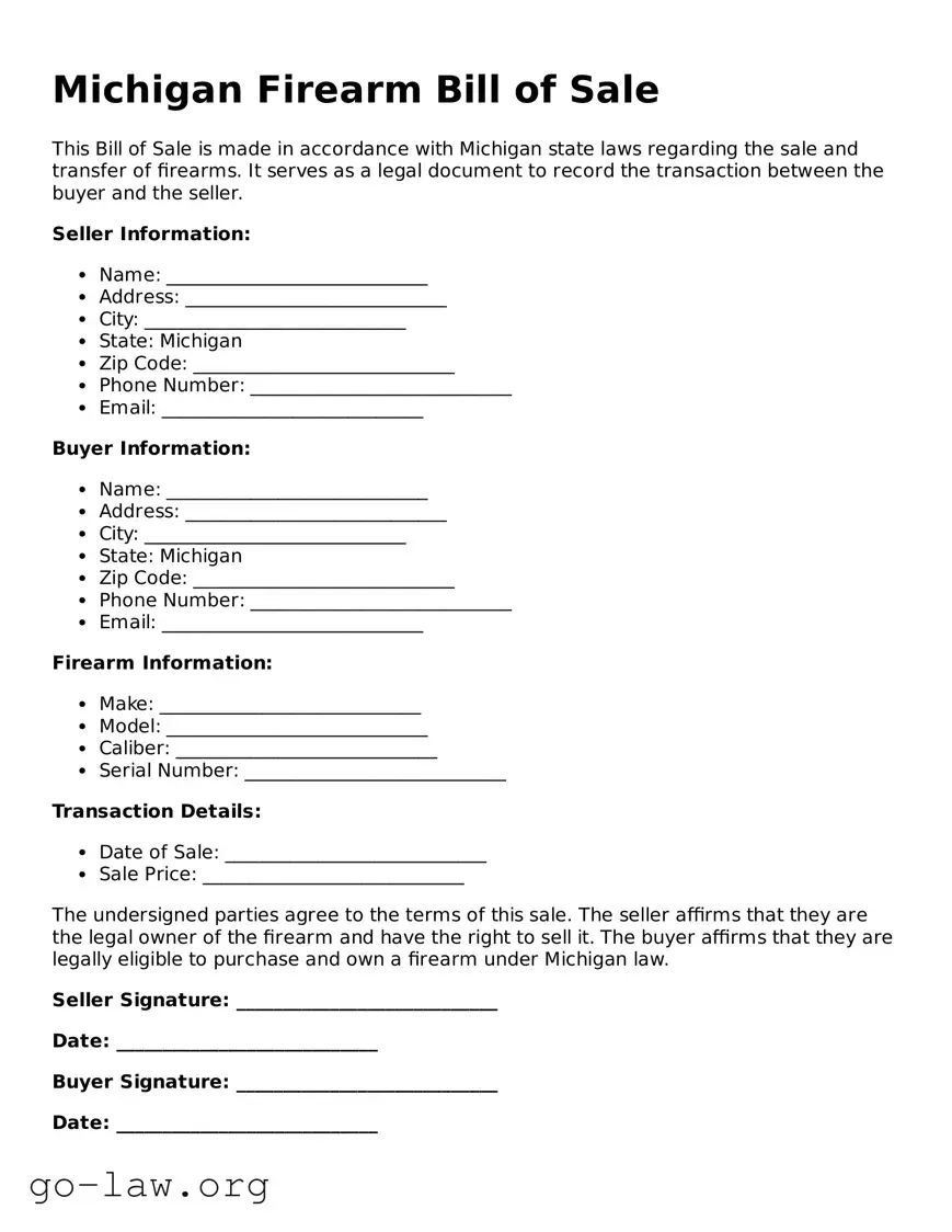 Fillable Michigan Firearm Bill of Sale Form